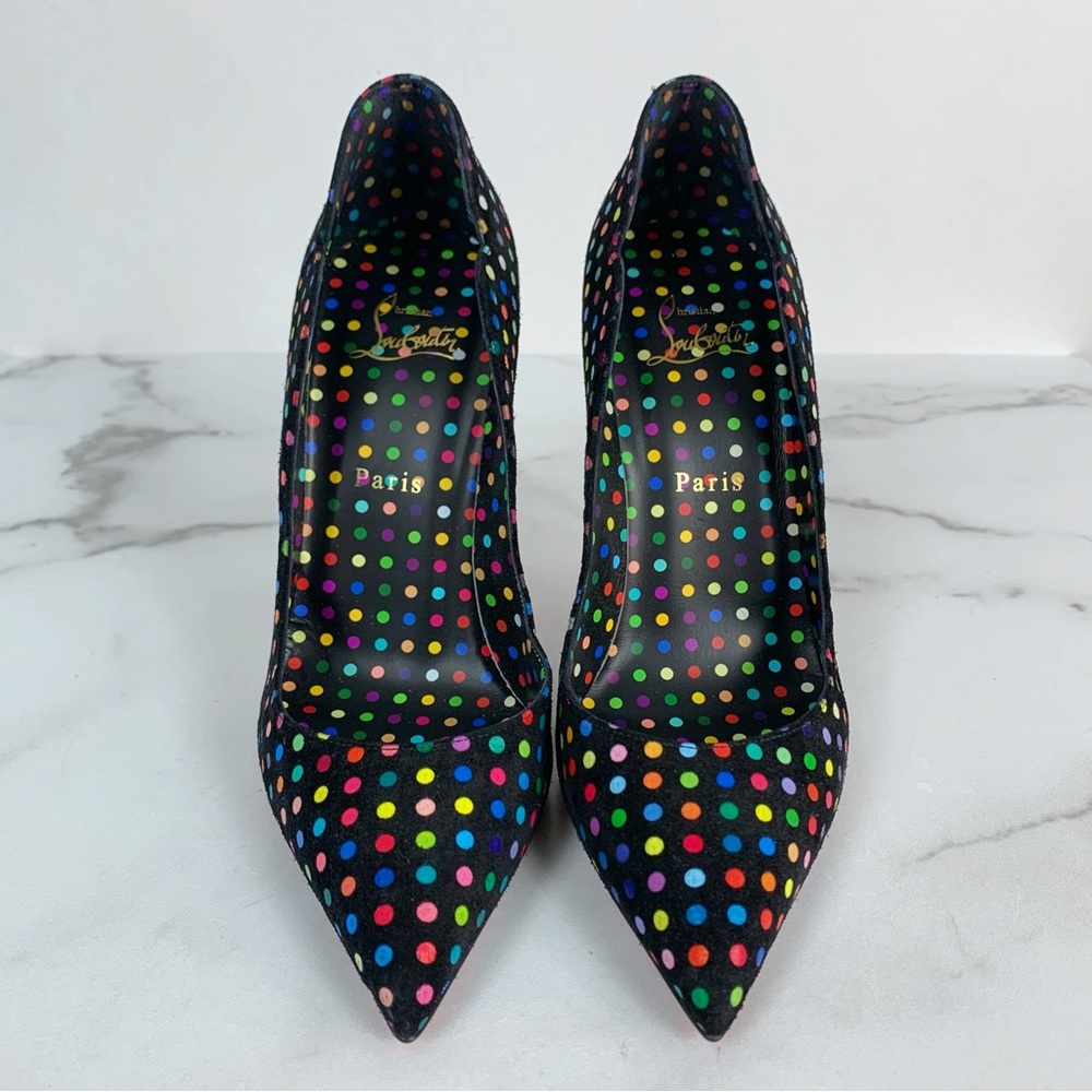 Christian Louboutin Hot Chick 100mm Suede Multi Polka Dot Scallop Pump Size 39 - Picture 4 of 16